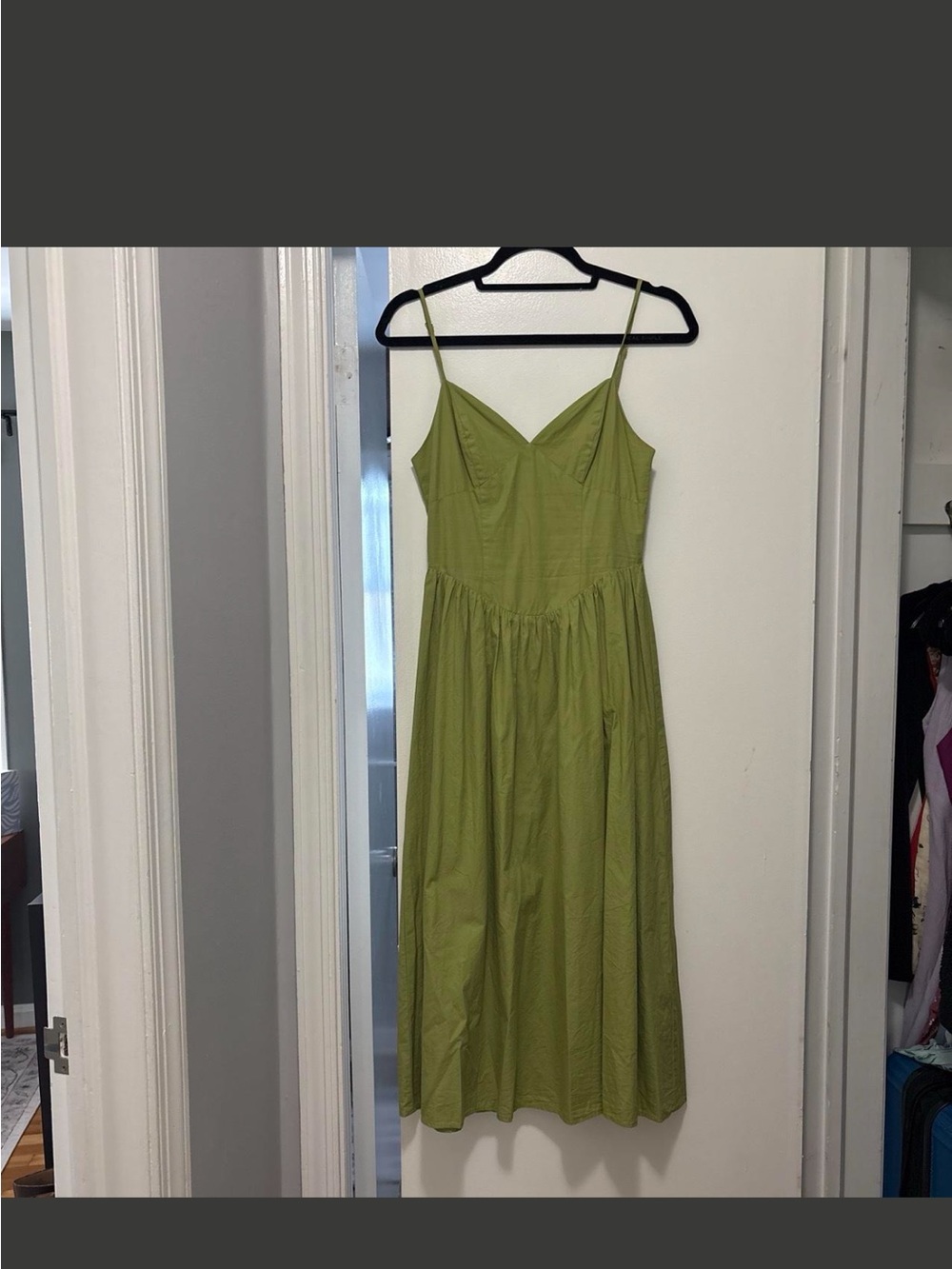 Moon River Olive Green V-Neck Midi Dress - Picture 2 of 4